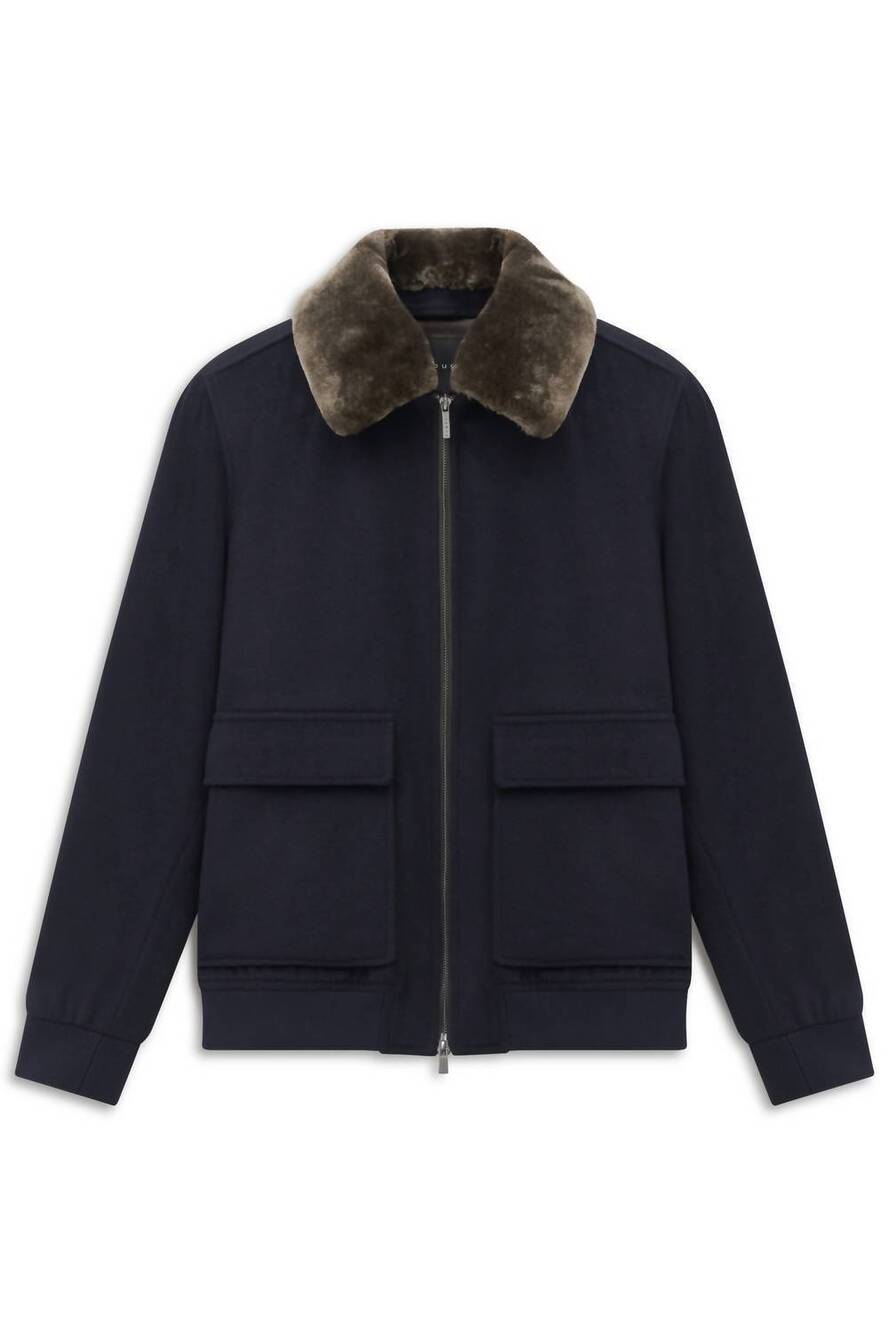 NEW BUGATTI men's zip wool blend jacket in navy